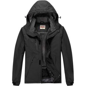WULFUL Men’s Waterproof Ski Jacket Warm Winter Coats Windproof Winter Jackets for Men Fleece Lined Windbreaker with Hood