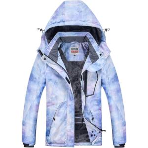 WULFUL Women’s Waterproof Ski Jacket Warm Winter Coats Windproof Winter Jackets for Women Fleece Lined Windbreaker with Hood(Digital Printing-06-n2)