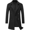 WULFUL Men Wool Trench Coat Slim Fit Winter Coat(Black(0040))