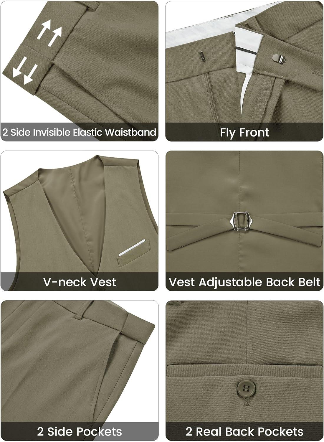 imageWULFUL Mens Suit 3 Piece Slim Fit Suits for Men One Button Blazer Jacket Pants Tuxedo Suit Set for Prom Wedding and BusinessBrown