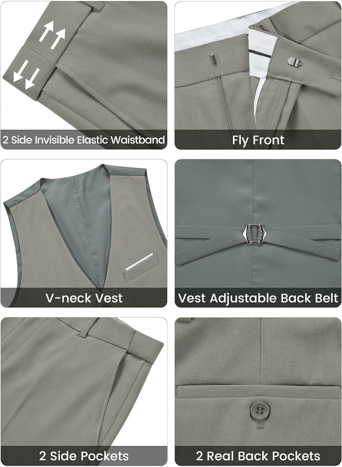 imageWULFUL Mens Suit 3 Piece Slim Fit Suits for Men One Button Blazer Jacket Pants Tuxedo Suit Set for Prom Wedding and BusinessLight Grey