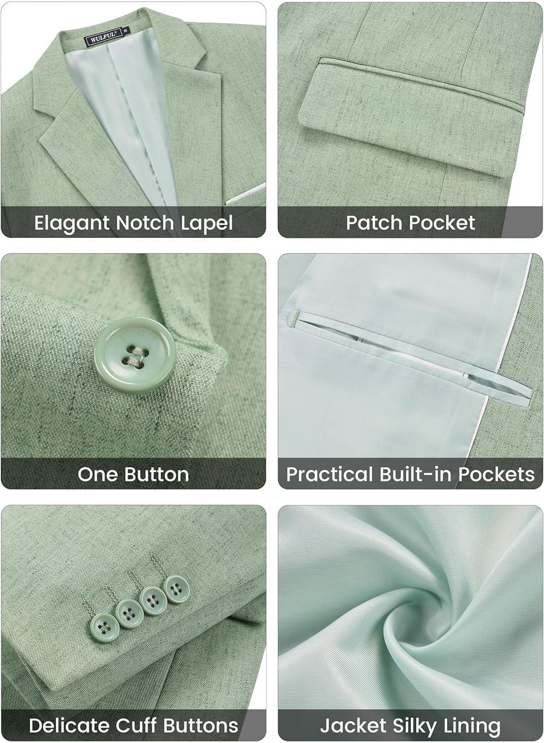 imageWULFUL Mens Suit 3 Piece Slim Fit Suits for Men One Button Blazer Jacket Pants Tuxedo Suit Set for Prom Wedding and BusinessSage Green