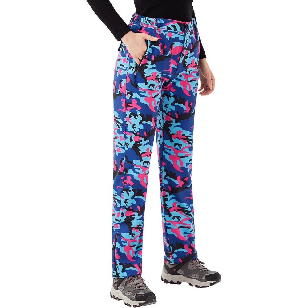 imageWULFUL Womens Waterproof Windproof Hiking Ski Snow Pants Fleece Lined Softshell Insulated Winter PantsBlue Camo