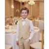 WULFUL Boys Suits 5-Pieces Formal Slim Fit Tuxedo Suit Set,Teen Suits for Wedding Ring Bearer Church Outfit(Light Khaki)