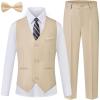WULFUL Boys Suits 5-Pieces Formal Slim Fit Tuxedo Suit Set,Teen Suits for Wedding Ring Bearer Church Outfit(Light Khaki)