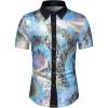 WULFUL Men’s Disco Shirt Short Sleeve Dress Shirts Sequins 70s Party Costume Button Down Shirts