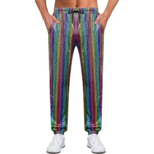 WULFUL Mens Metallic 70s Disco Costume Sequin Party Jogger Pants(Multicoloured)