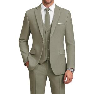 WULFUL Mens Suit 3 Piece Slim Fit Suits for Men One Button Blazer Jacket Pants Tuxedo Suit Set for Prom, Wedding and Business(Brown)