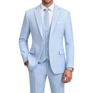 WULFUL Mens Suit 3 Piece Slim Fit Suits for Men One Button Blazer Jacket Pants Tuxedo Suit Set for Prom, Wedding and Business(Light Blue)
