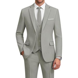 WULFUL Mens Suit 3 Piece Slim Fit Suits for Men One Button Blazer Jacket Pants Tuxedo Suit Set for Prom, Wedding and Business(Light Grey)