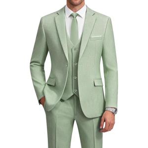 WULFUL Mens Suit 3 Piece Slim Fit Suits for Men One Button Blazer Jacket Pants Tuxedo Suit Set for Prom, Wedding and Business(Sage Green)