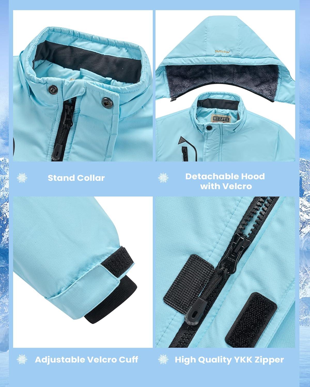 imageWULFUL Boys Waterproof Ski Jacket Warm Fleece Hooded Winter Snow CoatSky Blue