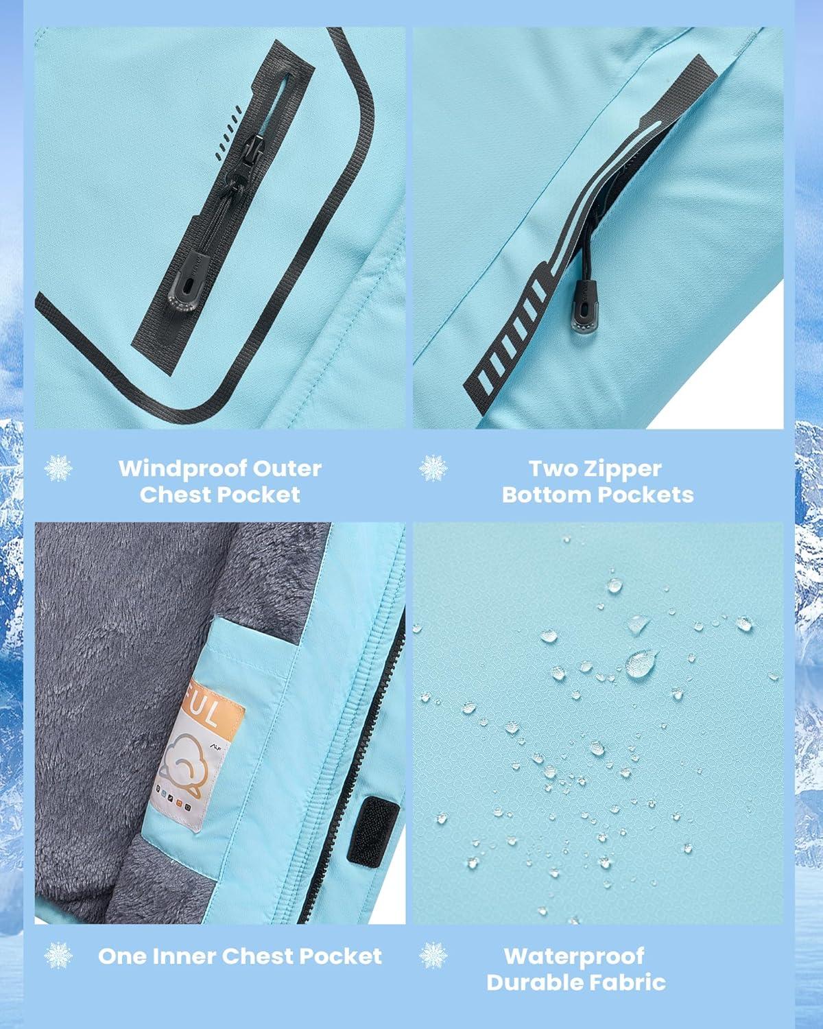 imageWULFUL Boys Waterproof Ski Jacket Warm Fleece Hooded Winter Snow CoatSky Blue