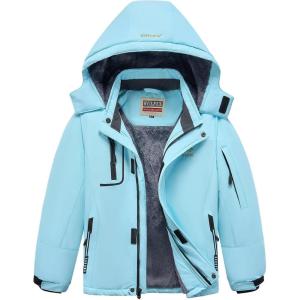 WULFUL Boy’s Waterproof Ski Jacket Warm Fleece Hooded Winter Snow Coat(Sky Blue)