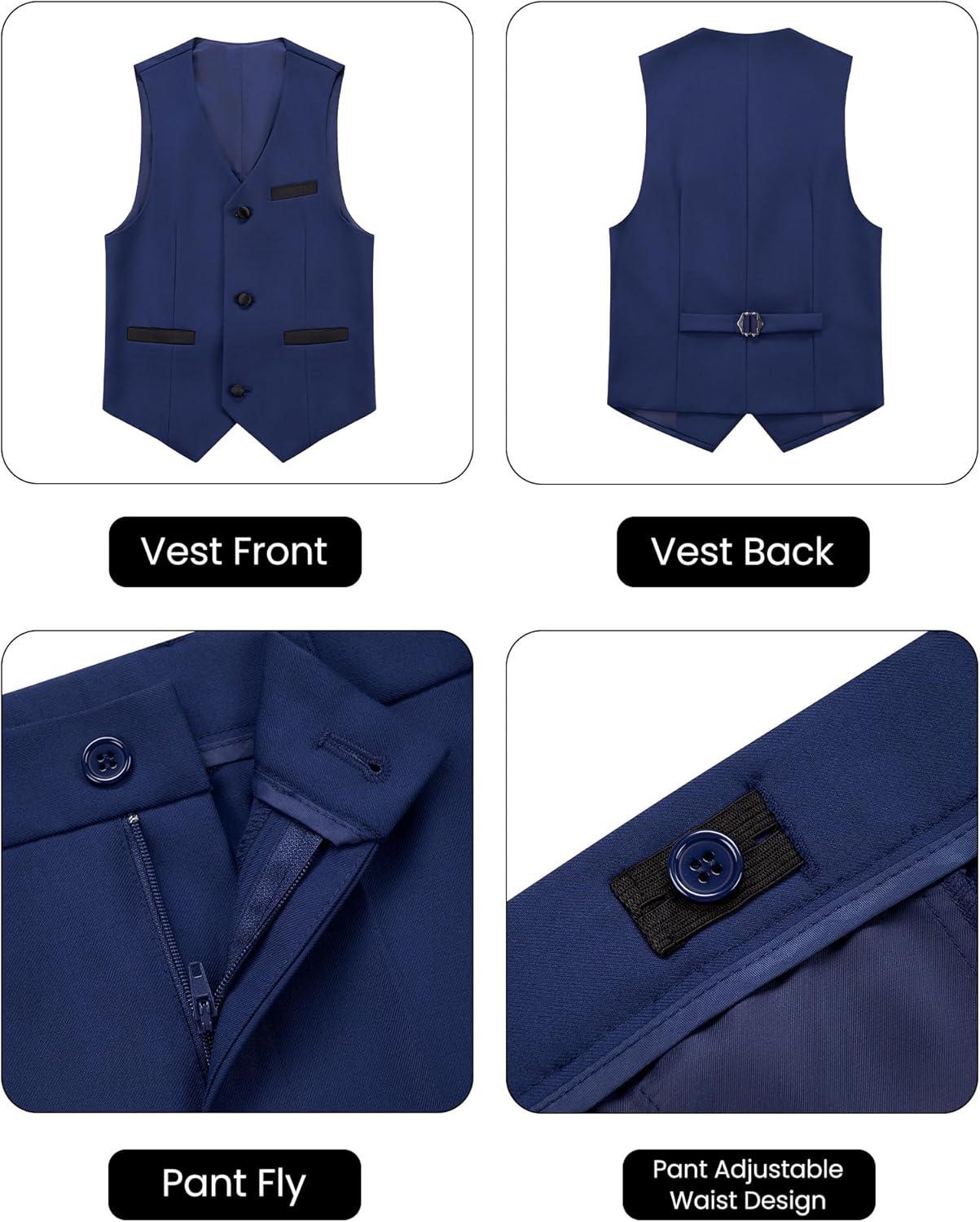 imageWULFUL Boys Suits 5Piece Tuxedo Suit Set Jacket Pants Shirt Vest amp Bow Tie for Kids Wedding Ring Bearer PartyNavy