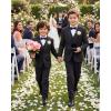 WULFUL Boys Suits 5-Piece Tuxedo Suit Set: Jacket, Pants, Shirt, Vest & Bow Tie for Kids Wedding Ring Bearer Party(Black)