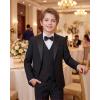 WULFUL Boys Suits 5-Piece Tuxedo Suit Set: Jacket, Pants, Shirt, Vest & Bow Tie for Kids Wedding Ring Bearer Party(Black)
