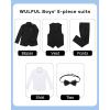 WULFUL Boys Suits 5-Piece Tuxedo Suit Set: Jacket, Pants, Shirt, Vest & Bow Tie for Kids Wedding Ring Bearer Party(Black)