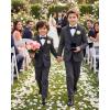 WULFUL Boys Suits 5-Piece Tuxedo Suit Set: Jacket, Pants, Shirt, Vest & Bow Tie for Kids Wedding Ring Bearer Party(Dark Grey)