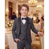 WULFUL Boys Suits 5-Piece Tuxedo Suit Set: Jacket, Pants, Shirt, Vest & Bow Tie for Kids Wedding Ring Bearer Party(Dark Grey)