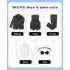 WULFUL Boys Suits 5-Piece Tuxedo Suit Set: Jacket, Pants, Shirt, Vest & Bow Tie for Kids Wedding Ring Bearer Party(Dark Grey)