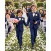 WULFUL Boys Suits 5-Piece Tuxedo Suit Set: Jacket, Pants, Shirt, Vest & Bow Tie for Kids Wedding Ring Bearer Party(Navy)