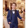 WULFUL Boys Suits 5-Piece Tuxedo Suit Set: Jacket, Pants, Shirt, Vest & Bow Tie for Kids Wedding Ring Bearer Party(Navy)