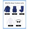 WULFUL Boys Suits 5-Piece Tuxedo Suit Set: Jacket, Pants, Shirt, Vest & Bow Tie for Kids Wedding Ring Bearer Party(Royal Blue)