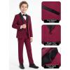 WULFUL Boys Suits 5-Piece Tuxedo Suit Set: Jacket, Pants, Shirt, Vest & Bow Tie for Kids Wedding Ring Bearer Party(Wine Red)