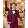 WULFUL Boys Suits 5-Piece Tuxedo Suit Set: Jacket, Pants, Shirt, Vest & Bow Tie for Kids Wedding Ring Bearer Party(Wine Red)