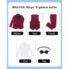 WULFUL Boys Suits 5-Piece Tuxedo Suit Set: Jacket, Pants, Shirt, Vest & Bow Tie for Kids Wedding Ring Bearer Party(Wine Red)