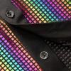 WULFUL Men’s Disco Shirt Sequins Short Sleeve Button Down Shirts 70s Party Costume Dress Shirts(Muliticolor)