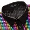 WULFUL Men’s Disco Shirt Sequins Short Sleeve Button Down Shirts 70s Party Costume Dress Shirts(Muliticolor)