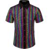 WULFUL Men’s Disco Shirt Sequins Short Sleeve Button Down Shirts 70s Party Costume Dress Shirts(Muliticolor)