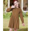 WULFUL Girl’s Sweater Dress Long Sleeve Button Pleated Casual Fall Winter Knit Dresses 5-12Y(Coffee)