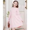 WULFUL Girl’s Sweater Dress Long Sleeve Button Pleated Casual Fall Winter Knit Dresses 5-12Y(Light Pink)