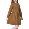 WULFUL Girl’s Sweater Dress Long Sleeve Button Pleated Casual Fall Winter Knit Dresses 5-12Y(Coffee)