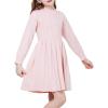 WULFUL Girl’s Sweater Dress Long Sleeve Button Pleated Casual Fall Winter Knit Dresses 5-12Y(Light Pink)