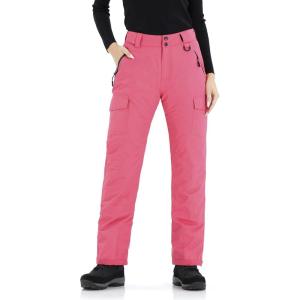WULFUL Women’s Insulated Snow Ski Pants Waterproof Winter Snowboarding Skiing Cargo Pants(Rose Red)