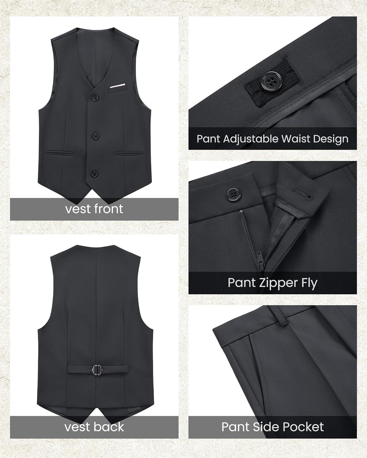 imageBoys 5 Pieces Tuxedo Suit Set Kids Suits Shawl Collar Jacket Pant Vest Pant and Bow Tie for Wedding Ring Bearer Party PromDark Grey