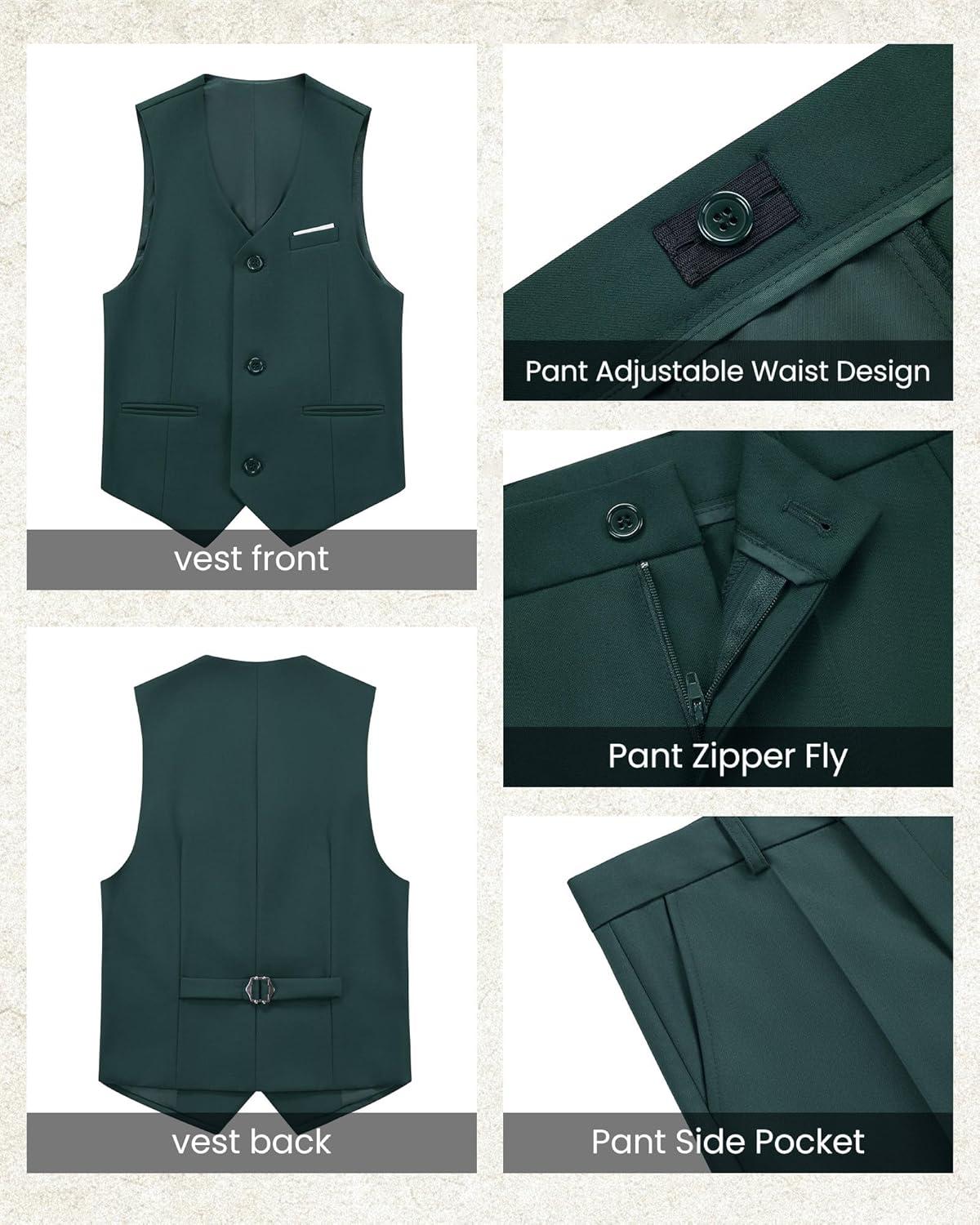 imageBoys 5 Pieces Tuxedo Suit Set Kids Suits Shawl Collar Jacket Pant Vest Pant and Bow Tie for Wedding Ring Bearer Party PromDeep Green