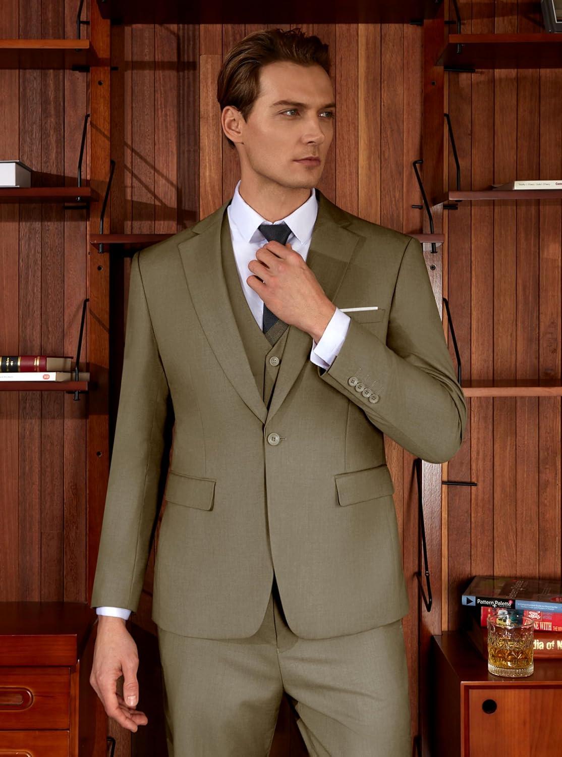 imageWULFUL Mens 2 Piece Slim Fit Suit Set One Button Blazer Jacket Pants Tuxedo Set for Prom Wedding and BusinessNewkhaki5pcsSet