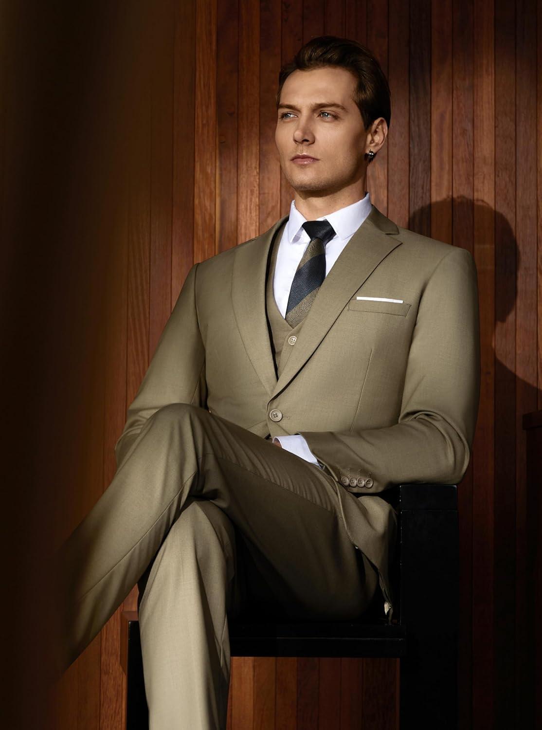 imageWULFUL Mens 2 Piece Slim Fit Suit Set One Button Blazer Jacket Pants Tuxedo Set for Prom Wedding and BusinessNewkhaki5pcsSet