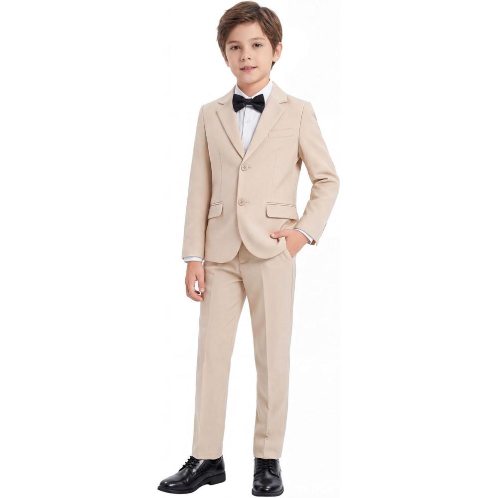 imageWULFUL Boys Formal Slim Fit Suit Set2 Piece Suit for Boys Teens Wedding Casual OutfitBeige