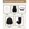 Boys 5 Pieces Tuxedo Suit Set Kids Suits Shawl Collar Jacket Pant Vest Pant and Bow Tie for Wedding Ring Bearer Party Prom(Black)