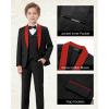 Boys 5 Pieces Tuxedo Suit Set Kids Suits Shawl Collar Jacket Pant Vest Pant and Bow Tie for Wedding Ring Bearer Party Prom(Black-red Lapel)