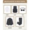 Boys 5 Pieces Tuxedo Suit Set Kids Suits Shawl Collar Jacket Pant Vest Pant and Bow Tie for Wedding Ring Bearer Party Prom(Dark Grey)