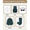 Boys 5 Pieces Tuxedo Suit Set Kids Suits Shawl Collar Jacket Pant Vest Pant and Bow Tie for Wedding Ring Bearer Party Prom(Deep Green)