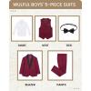 Boys 5 Pieces Tuxedo Suit Set Kids Suits Shawl Collar Jacket Pant Vest Pant and Bow Tie for Wedding Ring Bearer Party Prom(Wine Red)