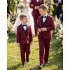 Boys 5 Pieces Tuxedo Suit Set Kids Suits Shawl Collar Jacket Pant Vest Pant and Bow Tie for Wedding Ring Bearer Party Prom(Wine Red)